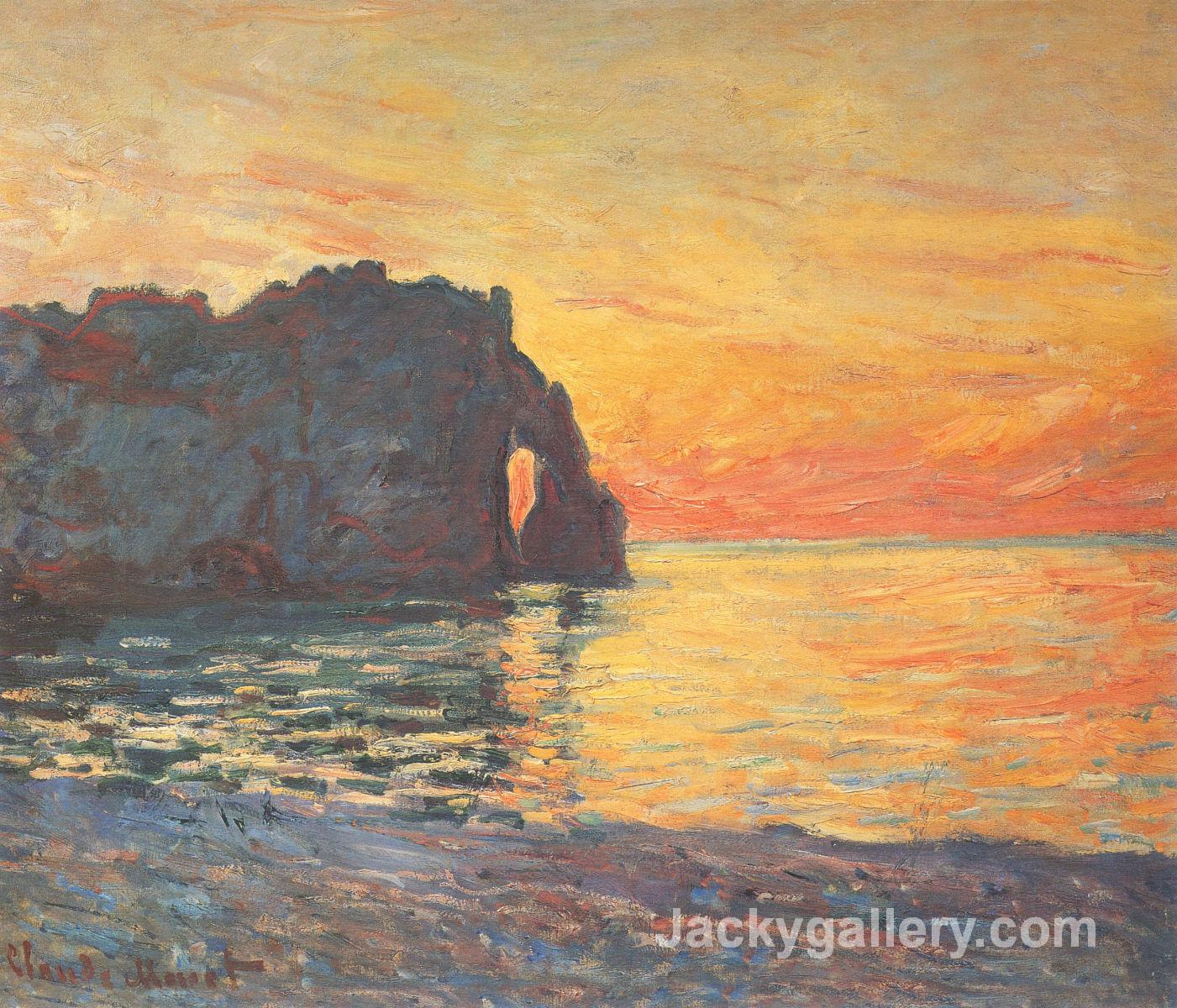 Etretat, Cliff of d Aval, Sunset by Claude Monet paintings reproduction